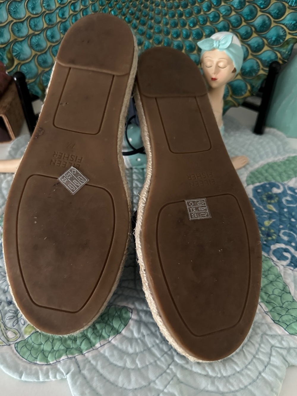 Eileen Fisher Navy Leather Espadrille Lace-Up Flats - Picture 8 of 8